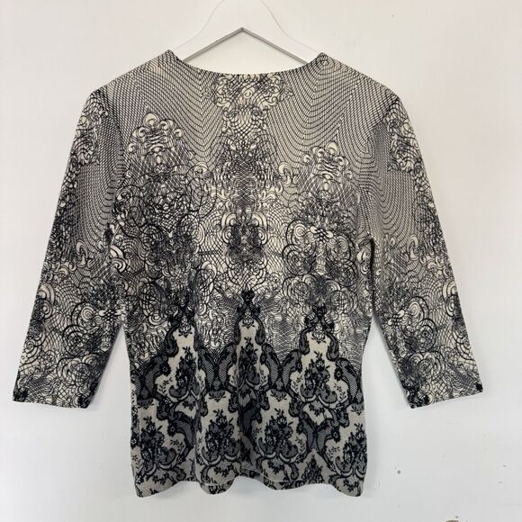 Neiman Marcus Cashmere Collection Luxury Pullover Sweater Lace Print V Neck Lrg. - Picture 3 of 13
